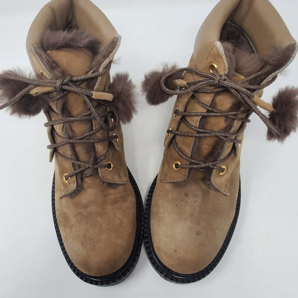 Jimmy Choo Brown Suede Fur-Lined Moto Boots